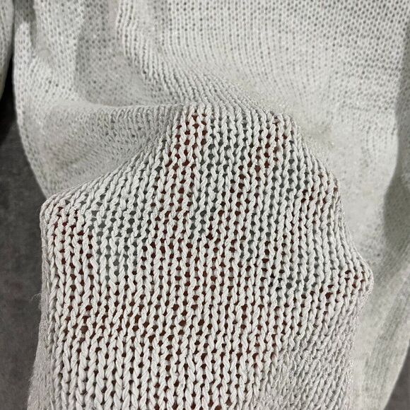 J Jill Open Knit Sweater Light Mint Green Shimmer Cotton Blend Round Neck Sz Med - Picture 4 of 8